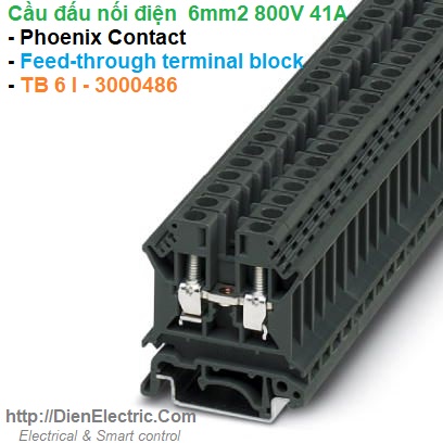 Cầu đấu nối điện  6mm2 800V 41A - Phoenix Contact - Feed-through terminal block - TB 6 I - 3000486